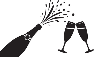 Celebration Toast Clipart With Champagne Bottle and Glasses Vector Illustration
