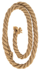 Oval-shaped, light-tan rope, tightly coiled, forms a letter 'O'