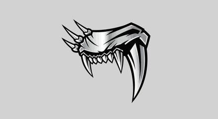Stylized fierce predator skull with sharp teeth and claws.