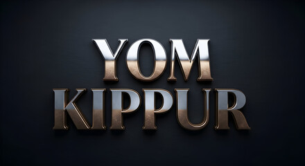 Yom Kippur text in luxurious gold and silver letters against a dark background, perfect for elegant holiday designs and greetings