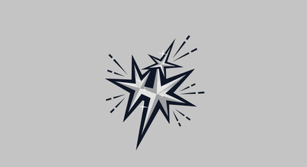 Fototapeta premium Two stars with radiating lines graphic design black and white artistic illustration simple design.