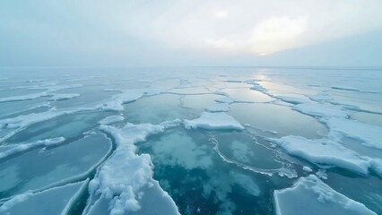 Frozen Ice Lake with Cracks in Winter Landscape