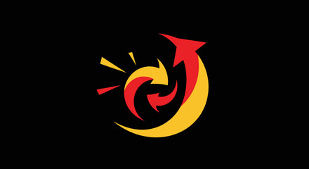 Abstract logo design red yellow arrow sun.