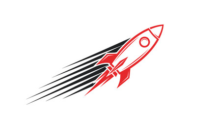 Red and white rocket soaring with speed lines.