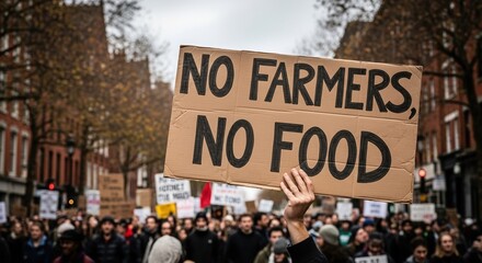Protest Sign Saying No Farmers No Food at Street Rally