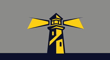 Stylized Lighthouse with Beams of Light Illustration.