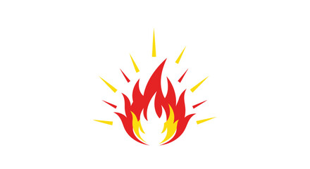 Vibrant cartoon fire flame with yellow sparks on a white background.