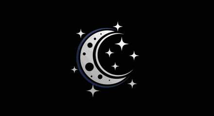 Crescent moon with stars celestial night sky.