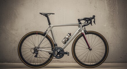 Modern Silver Road Bicycle with Water Bottle Against Concrete Wall