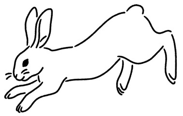 跳ねるノウサギの線画イラスト