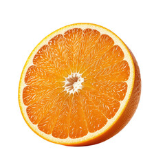 Half-cut vibrant orange, isolated on black background, showing juicy segments