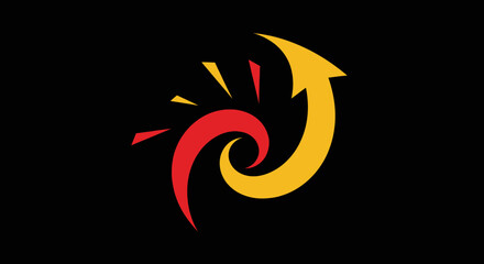 Abstract swirling arrow design with sunburst.