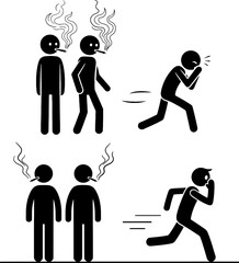 Secondhand Smoke and Passive Smoking Hazard Icon Set