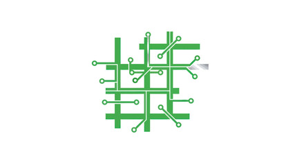 Abstract green circuit board technology network icon.