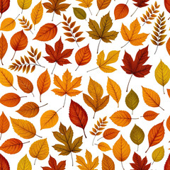 Fototapeta premium Colorful autumn leaves, scattered, rich hues, detailed foliage pattern on black