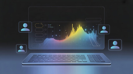 web app or website dashboard landing page showcasing a data analytics platform, featuring a dark charcoal background created with generative ai