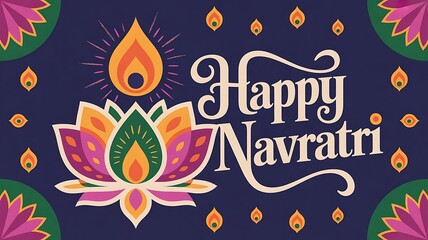 Navratri greeting card featuring a stylized lotus flower bursting with colorful, geometric patterns webite template banner indian event created with generative ai
