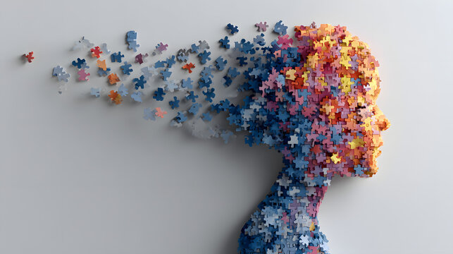 head of kid made of puzzle, creativity and idea concept, child autism awareness day or month creative banner - Powered by Adobe