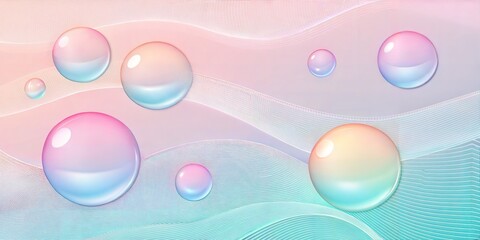 Iridescent Bubbles Floating Over Soft Pastel Wave Background spheres abstract blank background
