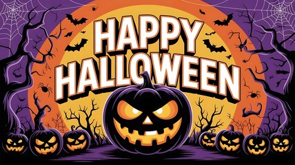 Halloween sale banner HALLOWEEN SALE Orange burst background with bats flying, spider webs, and creepy tree branches template and background sale created with generative ai