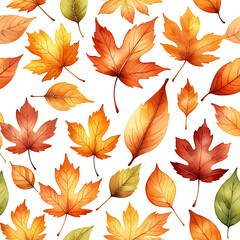 Fototapeta premium Watercolor autumn foliage, vibrant leaves, black background