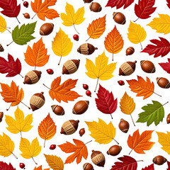 Obraz premium Colorful fall leaves, acorns, and berries scattered on black