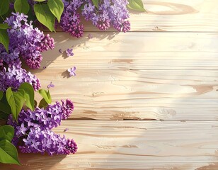 Purple Lilac Blossoms on a Wooden Background for Design and Decor