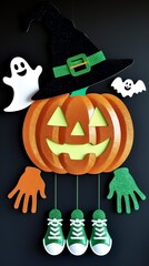 halloween pumpkin and witch