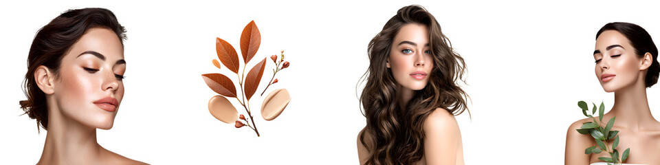 Fototapeta premium Natural Beauty Portraits: Skincare and Cosmetics on White Background