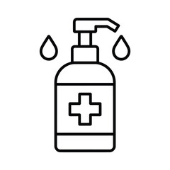 Hand sanitizer bottle with pump and falling droplets icon
