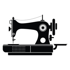 Vintage sewing machine silhouette black and white illustration