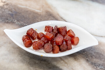 Fried Chinese sausage is popular in Teochew porridge variety of dishes in Malaysia
