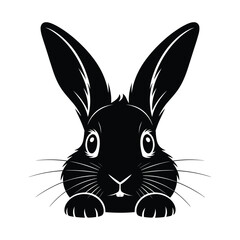 Black silhouette of a cute bunny rabbit peeking over a surface