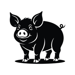 Cute black pig illustration with happy expression