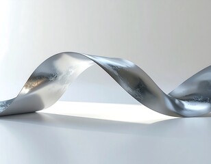 Silver Ribbon Flowing Abstract Art with Elegant Curves and Subtle Light
