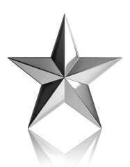 Silver Star with Reflection on White Background