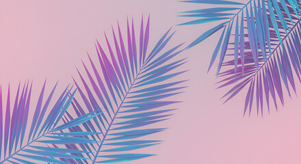 Tropical Palm Leaves with Pastel Background, Summer Aesthetic and Vibe