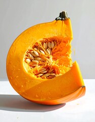 Slice of Fresh Pumpkin Showing Seeds Inside