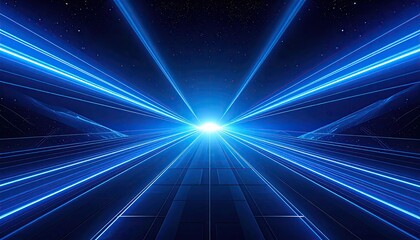 Obraz premium Abstract Futuristic Light Trails Radiating from a Central Bright Point in Dark Space