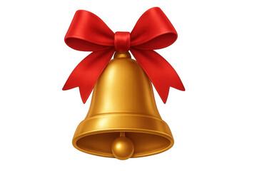 Golden christmas bell with red silk bow celebrating holiday season, jingle bells for winter festivities