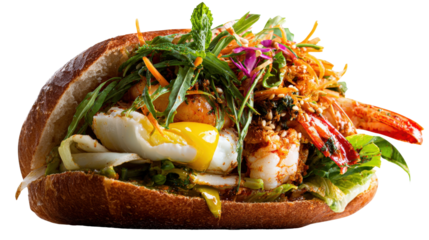 Street Food Photography: Close-up photography of street food with vibrant colors and rich textures, isolated on a Transparent background, PNG file.