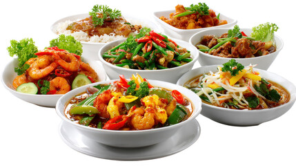 Street Food Photography: Street food photography featuring colorful dishes and fresh ingredients, isolated on a Transparent background, PNG file.