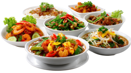 Street Food Photography: Street food photography featuring colorful dishes and fresh ingredients, isolated on a Transparent background, PNG file.