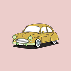 Retro Yellow Classic Sedan Car Illustration