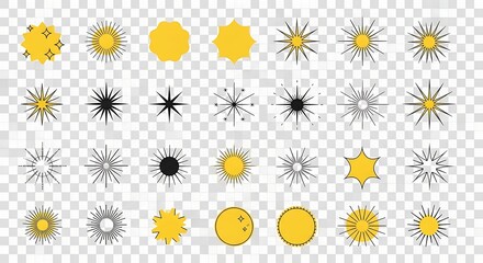 Set of Various Starburst and Sunburst Vector Elements.