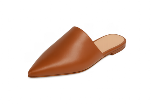 Brown leather slip-on mule flat shoe