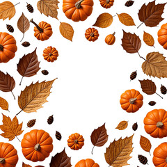Autumnal frame pumpkins and leaves surround black space