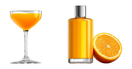 Bright Orange Drink in Elegant Glass with Fresh Orange Slice and Bottle