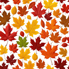 Colorful autumnal leaves on dark background, seasonal pattern