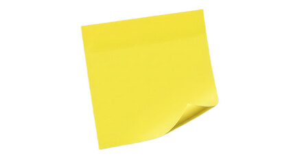 Yellow sticky note isolated on transparent background, ideal for reminders, messages, and quick annotations